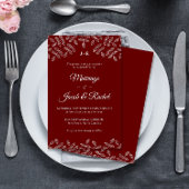 Elégant Jardin Feuilles Faire-part de mariage roug