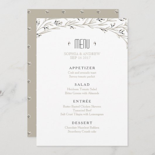 Elégant jardin fleuri rustique menu mariage (Devant / Derrière)