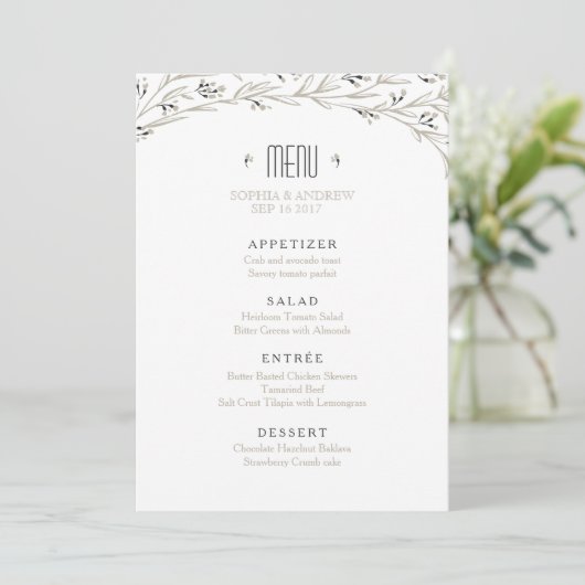 Elégant jardin fleuri rustique menu mariage (Debout devant)