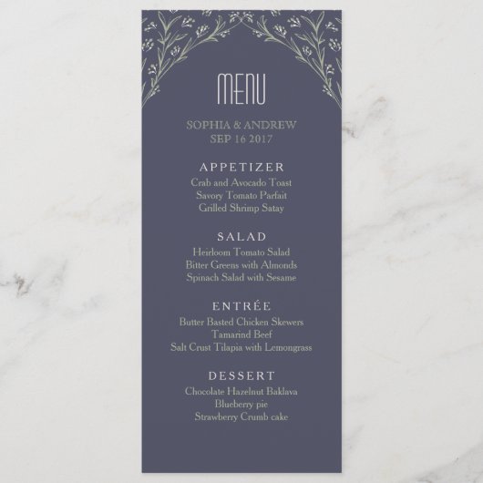 Elégant jardin fleuri rustique menu mariage (Devant)