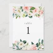 Elégant Jardin Floral Blush Cartes Numéro de table (Dos)
