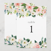 Elégant Jardin Floral Blush Cartes Numéro de table (Devant / Derrière)