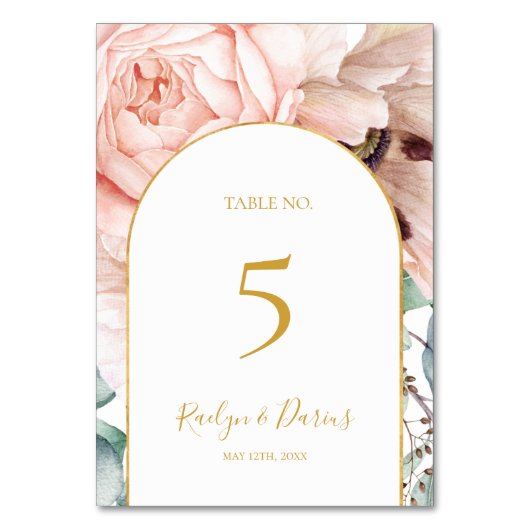 Elégant Jardin Floral Blush | Numéro de table (Par défaut)