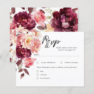 Elégant jardin Floral Bourgogne Mariage RSVP Carte