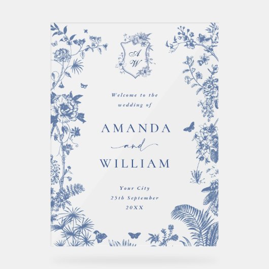 Elégant Jardin Français Bleu Mariage Floral Bienve (Recto)