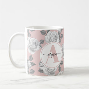 Elégant jardin Rose en Monogramme Rose Mug