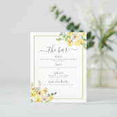 Elégant Jaune Floral Sage Green Mariage Bar Menu (Debout devant)
