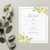 Elégant Jaune Floral Sage Green Mariage Bar Menu
