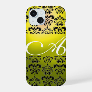 ÉLÉGANT JAUNE NOIR DAMAS MONOGRAMME