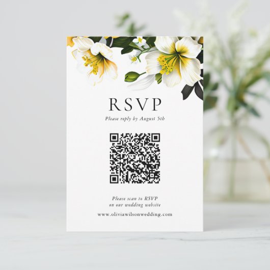 Élégant jaune réponse Mariage de fleurs QR Code (Debout devant)