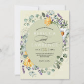 Elégant jaune violet floraux faire-part de mariage (Devant)