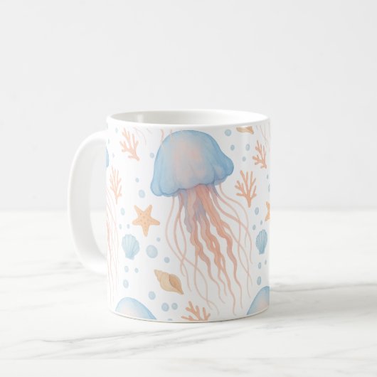 Elegant Jellyfish & Ocean Elements Pattern Mug (Devant gauche)