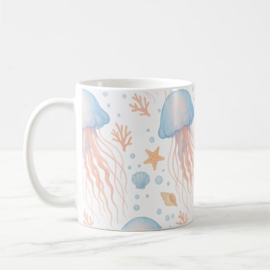 Elegant Jellyfish & Ocean Elements Pattern Mug Koffiemok (Links)
