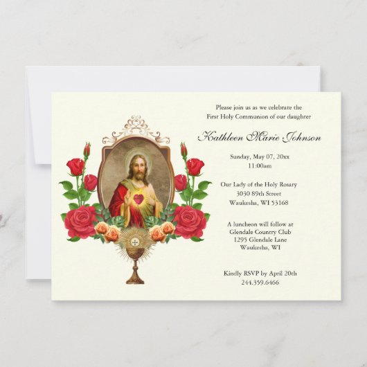 Élégant Jésus première communion Invitations (Devant)