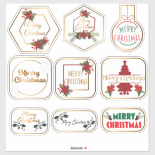 Élégant jeu de stickers Red & Gold Joyeux Noël