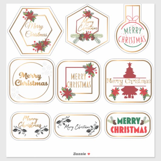 Élégant jeu de stickers Red & Gold Joyeux Noël (Feuille)