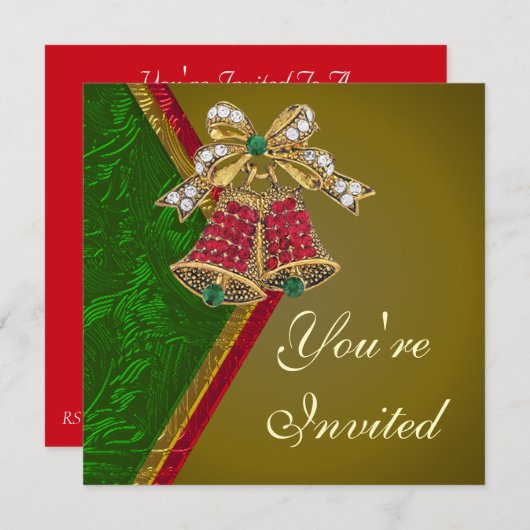Elegant Jeweled Bells Party Invitation Kaart (Voorkant / Achterkant)