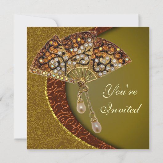 Elegant Jeweled Fan Party Uitnodiging (Voorkant)