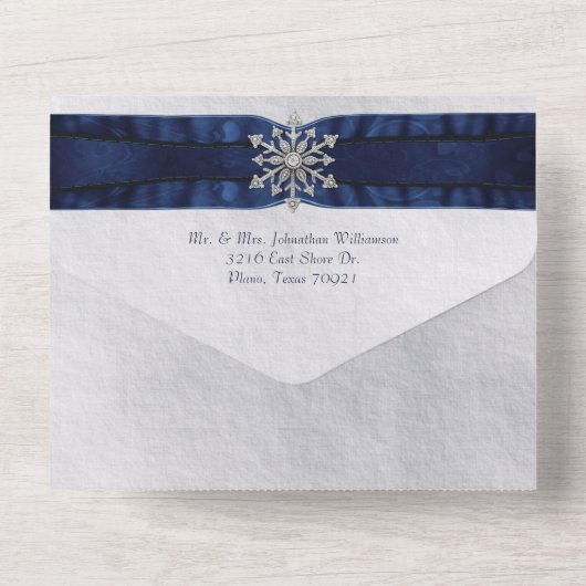 Elegant Jeweled Snowflake All In One Uitnodiging (Achterkant)