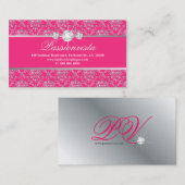 Elegant Jewelry Diamonds Silver Pink Damask Visitekaartje (Voorkant / Achterkant)