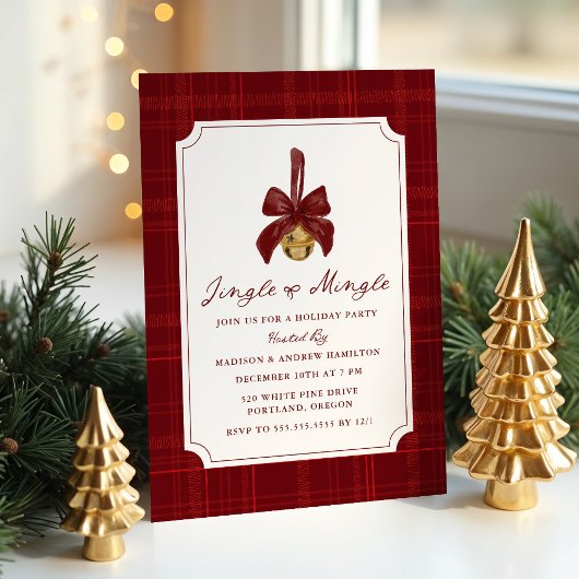 Elegant Jingle and Mingle Plaid Christmas Party Kaart
