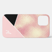 Elégant joli rose géométrique or rose noir Coque (Verso (horizontal))