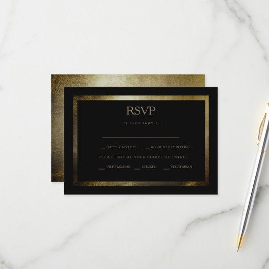 Elégant Jour Metallic Gold Wedding Carte RSVP (Devant/Arrière en situation)