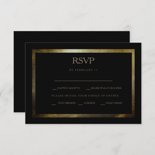 Elégant Jour Noir & Or Mariage Carte RSVP (Devant / Derrière)