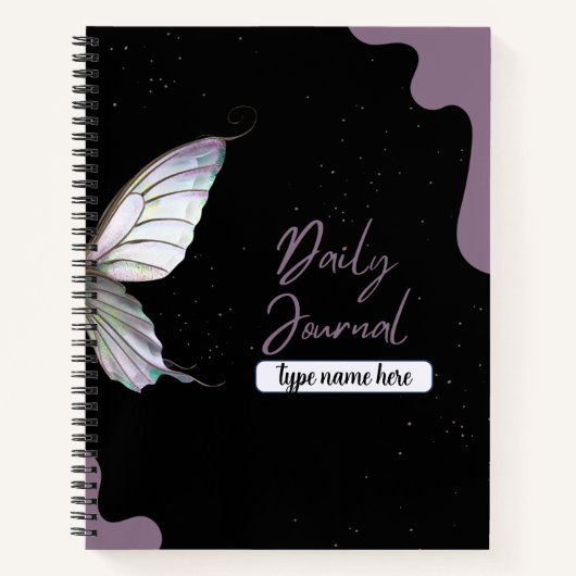 Elégant Journal Feuille & Papillon - Lavande&Noir (Devant)