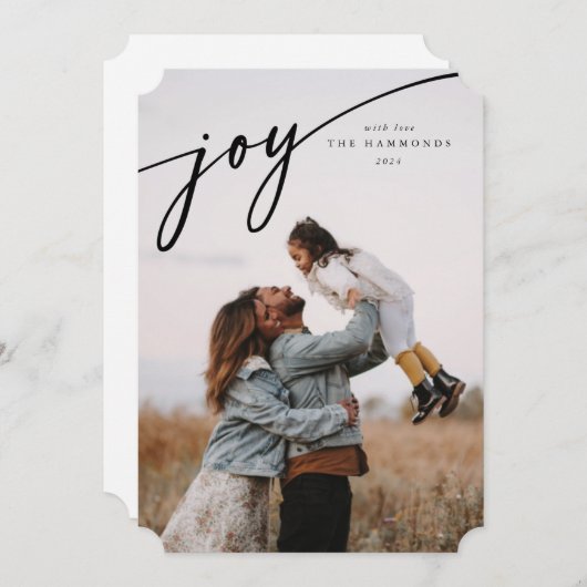 Elegant 'Joy' Black Typografisch script Feestdagenkaart (Voorkant / Achterkant)