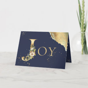 Elegant Joy Kerstmis Gold Floral Navy Feestdagen Kaart