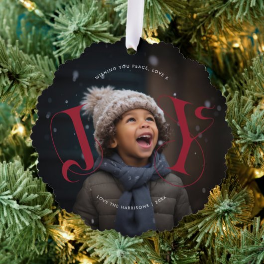 Elegant JOY | Kerstvakantie foto Ornament Kaart (Insitu (Drie))