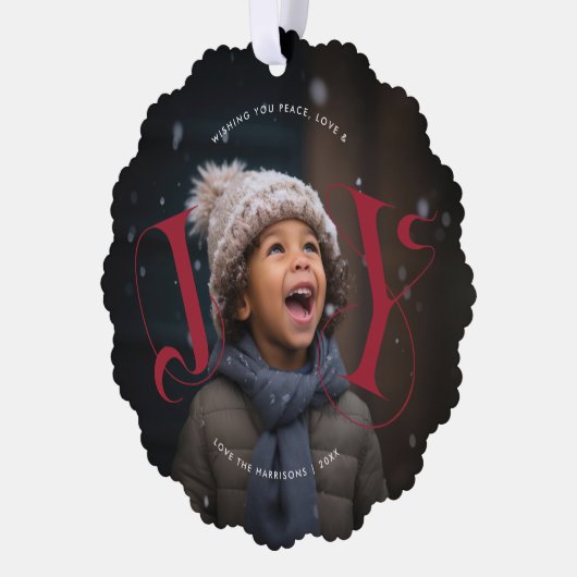 Elegant JOY | Kerstvakantie foto Ornament Kaart (Links)