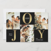 Elegant Joy Zwart Goud Fotocollage Kerstmis Feestdagenkaart (Voorkant)