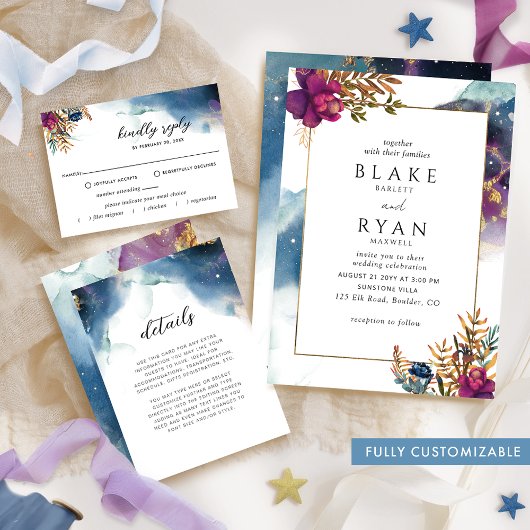 Élégant Joyau Tone Céleste Mariage Invitation