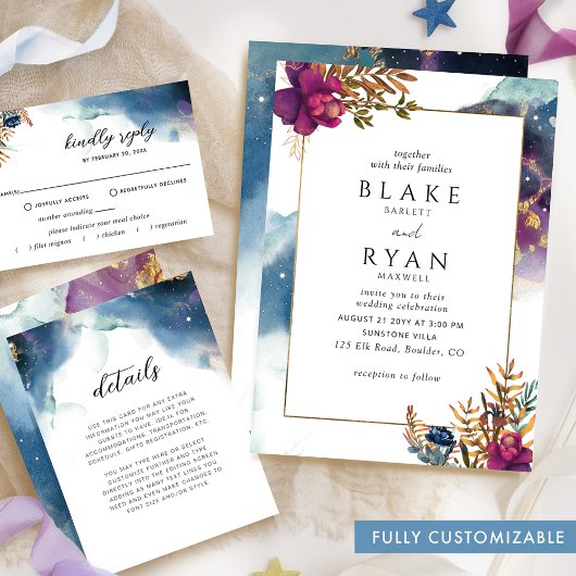 Élégant Joyau Tone Céleste Mariage Invitation