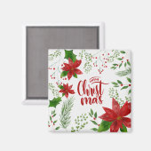 Élégant Joyeux Noël Floral | Magnet (Recto/Verso)