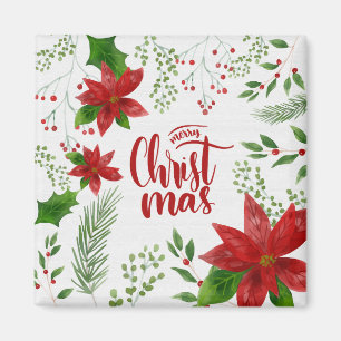 Élégant Joyeux Noël Floral Magnet