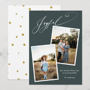 Elegant Joyful Green Calligraphy Photo Pregnancy Feestdagenkaart