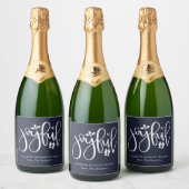 Elegant Joyful Script Navy Blue Vakantie Sparkling Wijnetiket (Flessen)