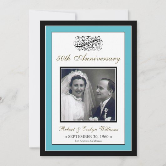 Elegant Jubileum Party Custom Invitation (aqua) Kaart (Voorkant)