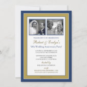 Elegant Jubileum Party Invitation (blauw/goud) Kaart (Achterkant)