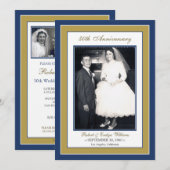 Elegant Jubileum Party Invitation (blauw/goud) Kaart (Voorkant / Achterkant)