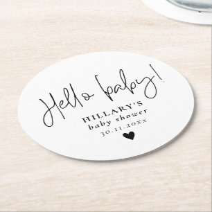 Elegant kalligrafie Baby shower Hallo baby Ronde Kartonnen Onderzetter