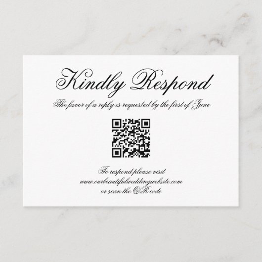 Elegant kalligrafie Formele QR-code bruiloft RSVP Kaartje (Voorkant)