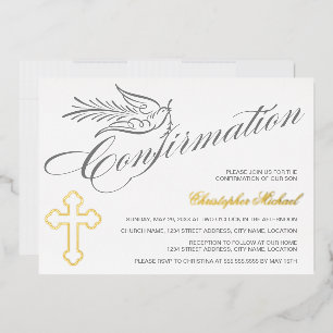 Elegant kalligrafie Kruis- en dove bevestiging Folie Uitnodiging