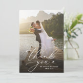 Elegant kalligrafie script aangepaste bruiloft bedankkaart (Staand voorkant)