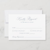 Elegant kalligrafie script blauwe trouw-RSVP kaart (Voorkant)