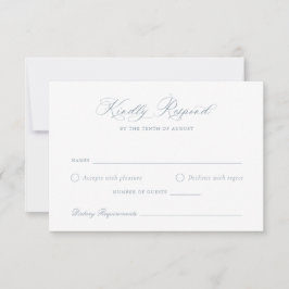 Elegant kalligrafie script blauwe trouw-RSVP kaart
