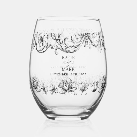 Elegant  kalligrafie script bruiloft wijnglas zonder voet (Voorkant)